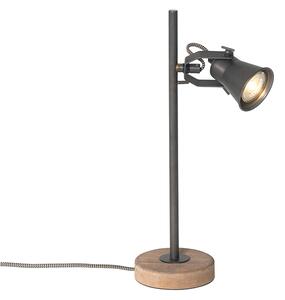 Wiejska lampa stołowa czarna z drewnem - Jelle Oswietlenie wewnetrzne
