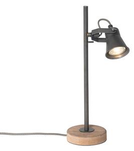 Wiejska lampa stołowa czarna z drewnem - Jelle Oswietlenie wewnetrzne
