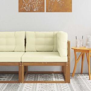 Sofa narożna z litego drewna akacjowego z kremowymi poduszkami do ogrodu