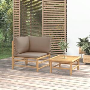 2-cz. zestaw mebli do ogrodu, poduszki w kolorze taupe, bambus