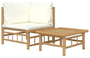 2-cz. zestaw mebli do ogrodu, kremowe poduszki, bambus