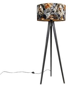 Lampa podłogowa statyw czarna z kloszem kwiaty 50 cm - Tripod Classic Oswietlenie wewnetrzne