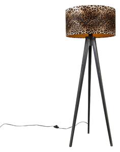 Lampa podłogowa statyw czarny z kloszem lampart 50 cm - Tripod Classic Oswietlenie wewnetrzne