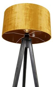 Lampa podłogowa statyw czarny z kloszem złoty 50 cm - Tripod Classic Oswietlenie wewnetrzne