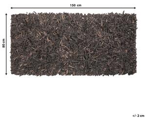Ręcznie tkany dywan skórzany shaggy 80 x 150 cm brązowy Mut Beliani