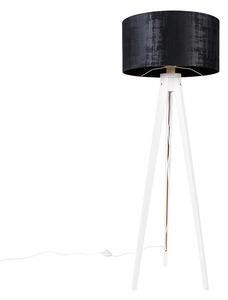 Nowoczesna lampa podłogowa statyw biały z czarnym aksamitnym kloszem 50 cm - Tripod Classic Oswietlenie wewnetrzne