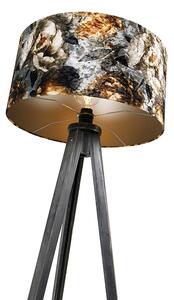 Lampa podłogowa statyw czarna z kloszem kwiaty 50 cm - Tripod Classic Oswietlenie wewnetrzne