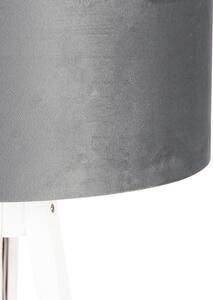 Nowoczesna lampa podłogowa statyw biały z szarym kloszem welurowym 50 cm - Tripod Classic Oswietlenie wewnetrzne