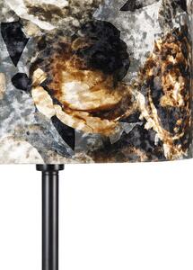 Klasyczna lampa podłogowa czarny abażur z tkaniny kwiaty 40 cm - Simplo Oswietlenie wewnetrzne