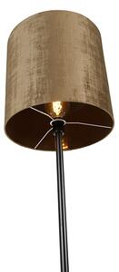 Klasyczna lampa podłogowa czarny abażur brązowy 40 cm - Simplo Oswietlenie wewnetrzne