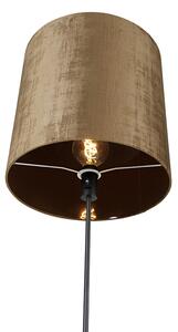 Lampa podłogowa regulowana czarna klosz welurowy brązowy 40cm - Parte Oswietlenie wewnetrzne