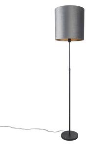 Lampa podłogowa regulowana czarna klosz welurowy szary 40cm - Parte Oswietlenie wewnetrzne