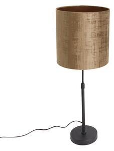 Lampa stołowa czarny aksamitny klosz brązowy 25 cm regulowany - Parte Oswietlenie wewnetrzne