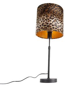 Lampa stołowa czarny aksamitny abażur leopard 25 cm - Parte Oswietlenie wewnetrzne