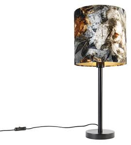 Nowoczesna lampa stołowa czarna z kloszem kwiaty 25 cm - Simplo Oswietlenie wewnetrzne