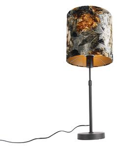 Lampa stołowa czarna z kloszem w kwiaty regulowana 25 cm - Parte Oswietlenie wewnetrzne