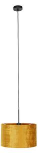 Lampa wisząca czarna klosz welurowy złoty 35cm - Combi Oswietlenie wewnetrzne