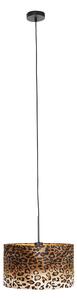 Lampa wisząca czarna klosz welurowy panterka 35cm - Combi Oswietlenie wewnetrzne