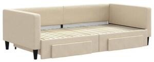 Sofa rozsuwana z szufladami, kremowa, 100x200 cm, tkanina