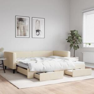 Sofa rozsuwana z szufladami, kremowa, 100x200 cm, tkanina