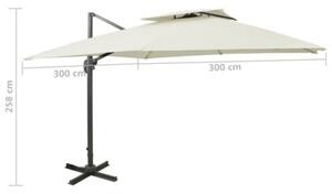 Parasol ogrodowy cantilever z podwójnym blatem 300x300 cm, piaskowy