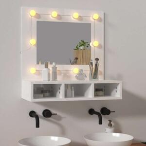 Szafka z lustrem i LED, biała z połyskiem, 60x31,5x62 cm