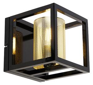 Industrialny Kinkiet / Lampa scienna czarny ze złotem - Cage Tess Oswietlenie wewnetrzne