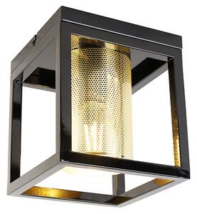 Industrialna lampa sufitowa czarna ze złotem - Cage Tess Oswietlenie wewnetrzne