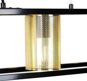Przemysłowa lampa wisząca czarna ze złotymi 4-punktami - Cage Tess Oswietlenie wewnetrzne