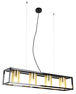 Przemysłowa lampa wisząca czarna ze złotymi 4-punktami - Cage Tess Oswietlenie wewnetrzne
