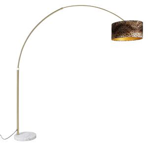 Luk Nowoczesna lampa podłogowa łuk złota klosz panterka 50cm podstawa biała - XXL Oswietlenie wewnetrzne