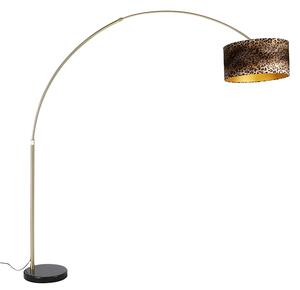 Luk Nowoczesna lampa podłogowa łuk złota klosz welurowy panterka 50cm - XXL Oswietlenie wewnetrzne