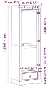 Szafa corona, 55x38x170 cm, lite drewno sosnowe