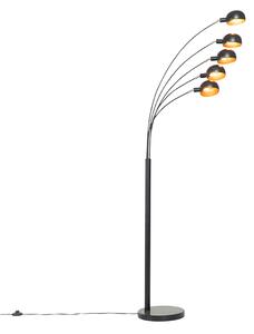 Designerska lampa podłogowa czarna ze złotym 5-punktowym światłem - Sixties Marmo Oswietlenie wewnetrzne