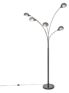 Designerska lampa podłogowa czarna z przydymionym szkłem 5-punktowa - Sixties Marmo Oswietlenie wewnetrzne