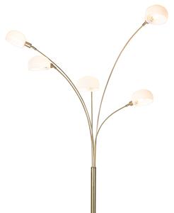 Designerska lampa podłogowa mosiężna z opalowym szkłem 5-punktowa - Sixties Marmo Oswietlenie wewnetrzne