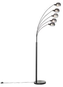 Designerska lampa podłogowa czarna z przydymionym szkłem 5-punktowa - Sixties Marmo Oswietlenie wewnetrzne