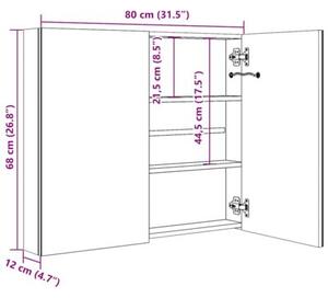 Szafka łazienkowa z lustrem i LED, szara, 80x12x68 cm