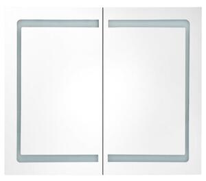 Szafka łazienkowa z lustrem i LED, biel i dąb, 80x12x68 cm