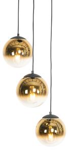 Lampa wisząca Art Deco czarna ze złotym szkłem okrągła 3-punktowa - Pallon Oswietlenie wewnetrzne