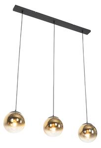 Lampa wisząca Art Deco czarna ze złotymi wydłużonymi 3-punktami - Pallon Oswietlenie wewnetrzne