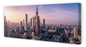 Obraz na płótnie Warszawa Wschód słońca wieżowce panorama