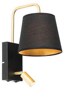 Nowoczesna lampa ścienna czarno-złota z lampką do czytania - Renier Oswietlenie wewnetrzne