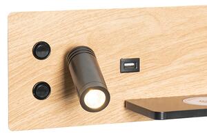Zestaw 2 kinkietów czarny z drewnem, w tym LED z USB i ładowarką indukcyjną - Riza Oswietlenie wewnetrzne