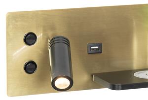 Zestaw 2 kinkietów czarny ze złotym w tym LED z USB i ładowarką indukcyjną - Riza Oswietlenie wewnetrzne