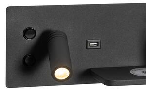 Zestaw 2 kinkietów czarnych w tym LED z USB i ładowarką indukcyjną - Riza Oswietlenie wewnetrzne
