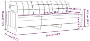 Sofa 3-osobowa, czarny, 210 cm, obita aksamitem