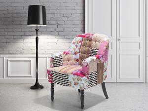 Fotel wielokolorowy różowy tapicerowany pikowany drewniane nogi retro Mandal Beliani