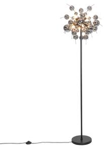 Designerska lampa podłogowa czarna z przydymionym szkłem 8-lamp - Explode Oswietlenie wewnetrzne