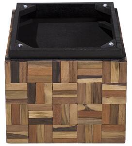 Rustykalny stolik kawowy pomocniczy drewno tekowe mozaika kwadraty Gameti Beliani